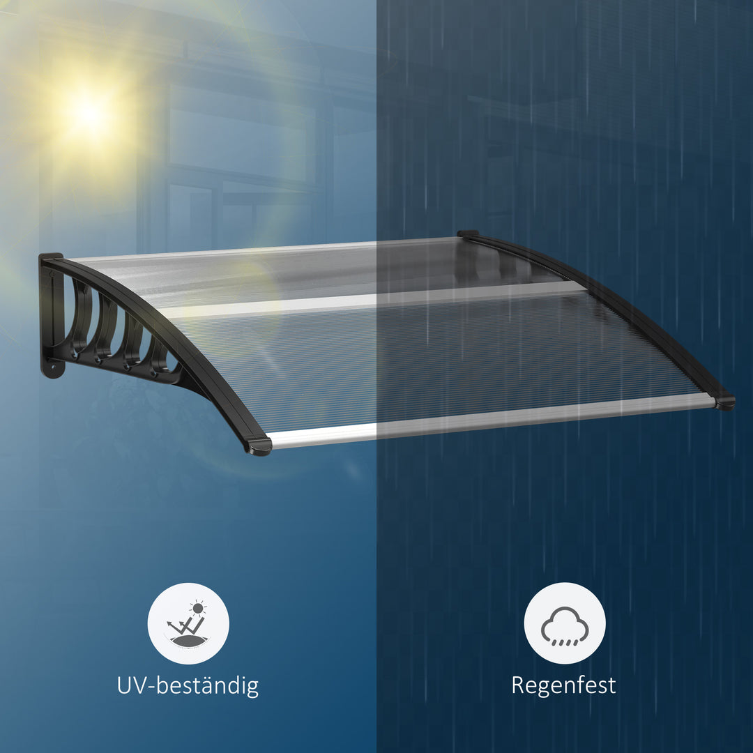 Baldakin til hoveddør/vindue, vejrbestandig, transparent, aluminium/polycarbonat, 103 x 96,5 x 27 cm, sort