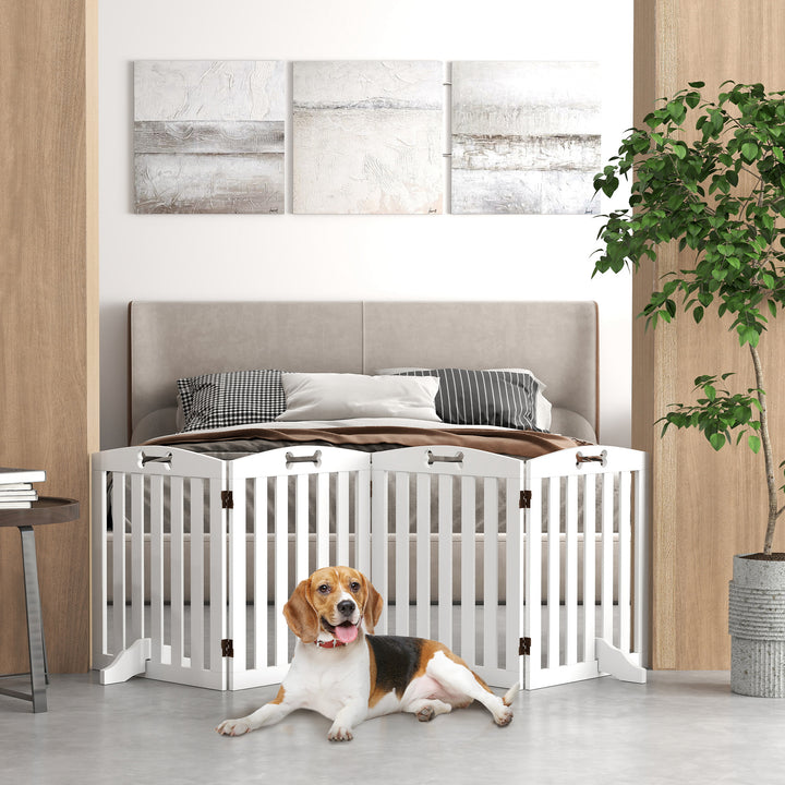 Fritstående hundegitter med støttefødder, til dørkarme, gange, trapper, 207,5 x 30 x 61 cm, hvid