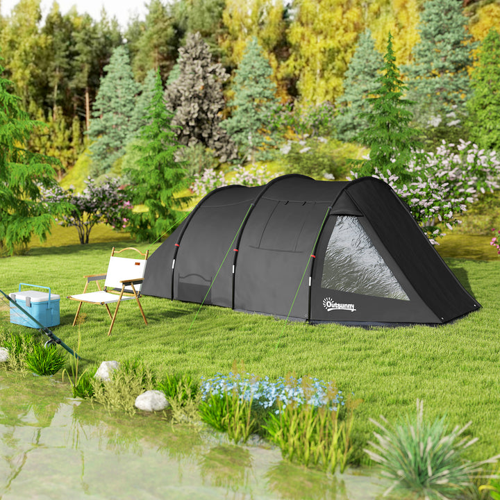 Campingtelt, trekkingtelt, vejrbestandigt, 2 rum, 475 x 264 cm (bredde x højde), sort