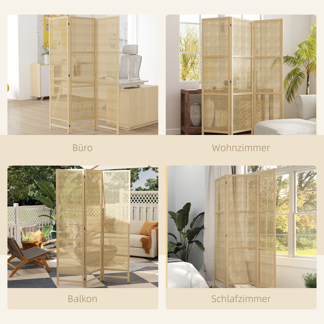 3-Panels rumdeler, 180 cm foldbar vægskærm, fritstående rumdeler med håndvævet design til hjemmet, naturlig
