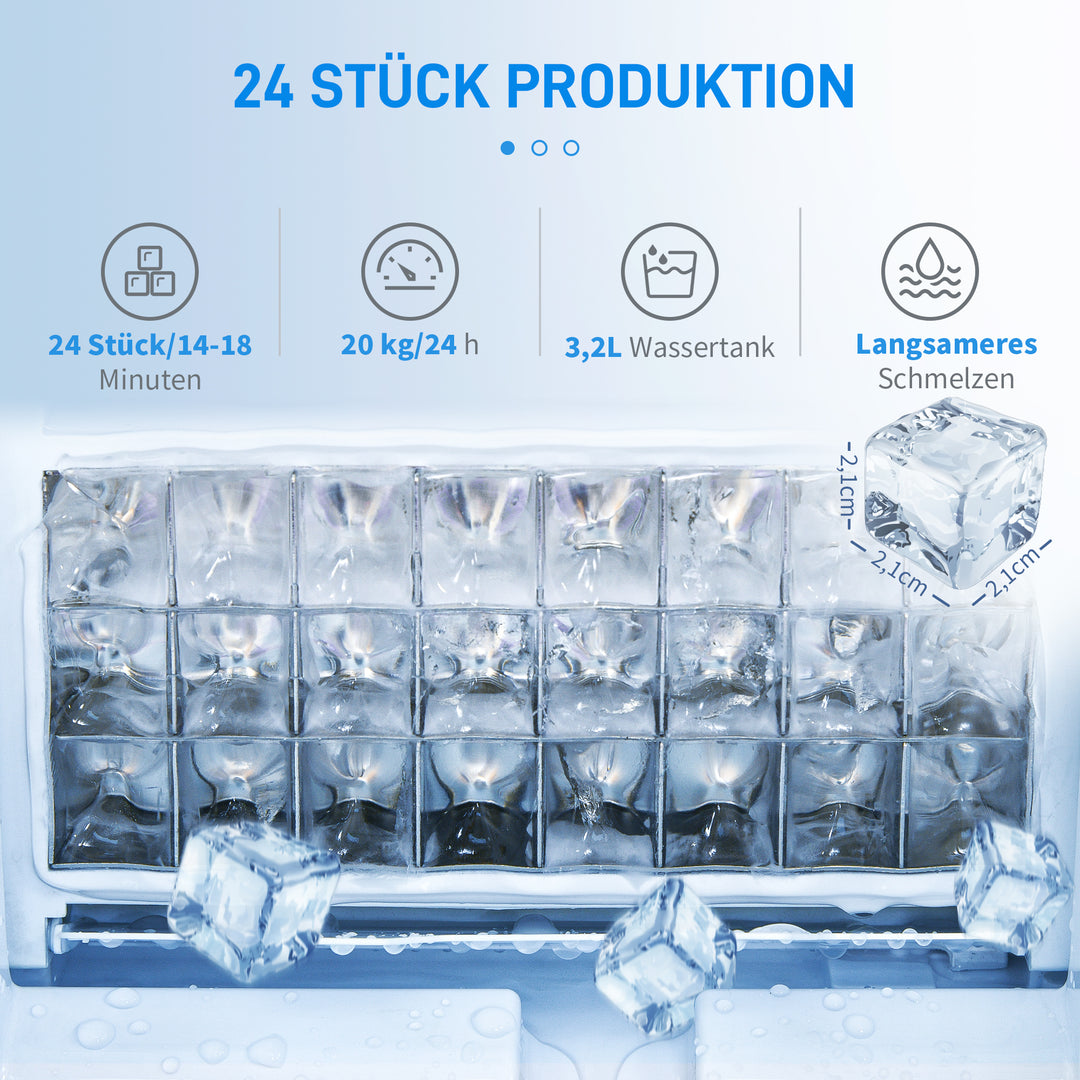 Isterningmaskine isterningdispenser ismaskine 20kg/24t 2,3l isterningmaskine med 3,2l vandtank, sølv