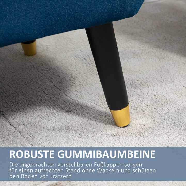 Bænk med armlæn med opbevaring, polstret bænk med fløjlslook, kommode med træben, kommodebænk til stue, soveværelse, entre 107 x 42 x 65 cm, blå