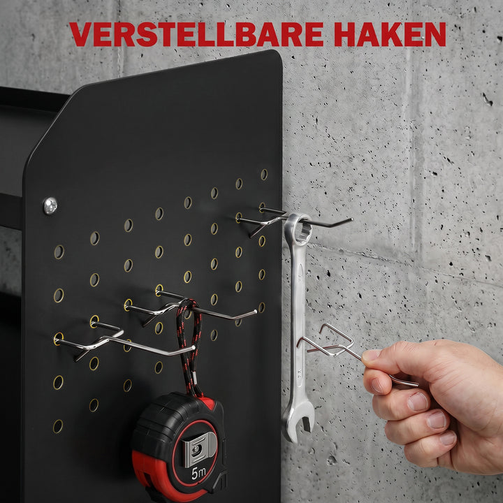 2-lags haveredskabsorganisator, haveredskabsstativ med kroge, siderum, op til 50 kg, 61,8 x 23 x 32,7 cm, sort