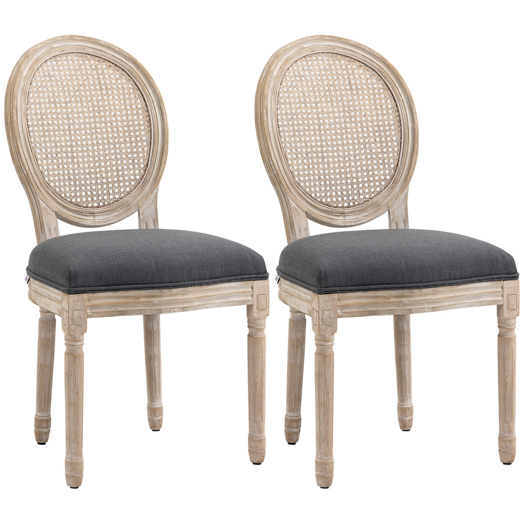 Køkkenstole i sæt med 2, blødt polstrede, vintage design, rattan look, grå