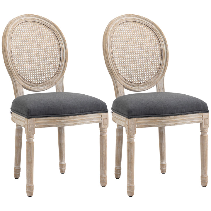 Køkkenstole i sæt med 2, blødt polstrede, vintage design, rattan look, grå