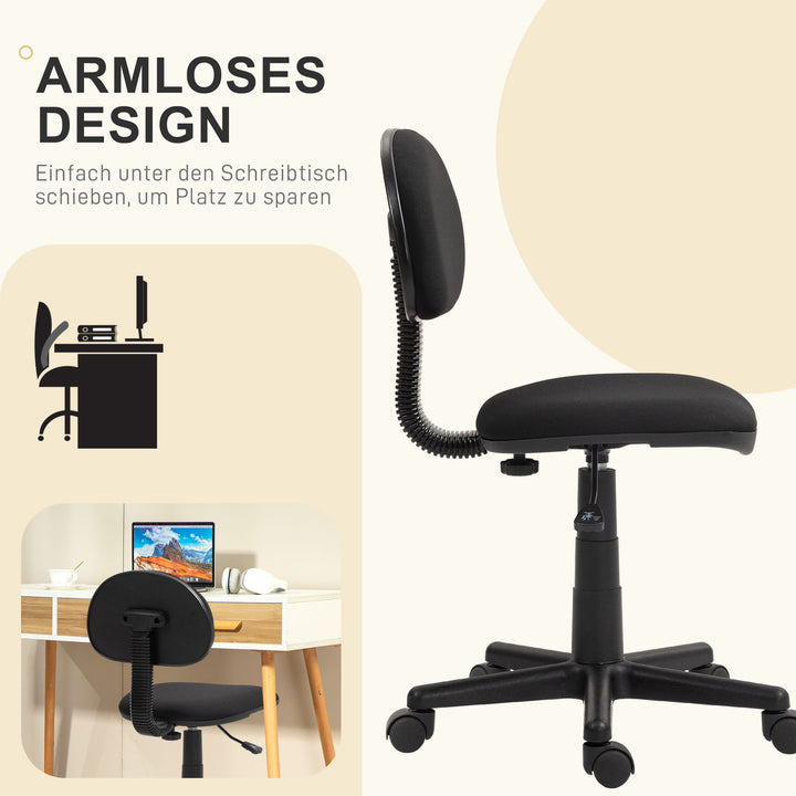 Kontorstol, armløs design, lav ryg, rullende, drejelig, sort