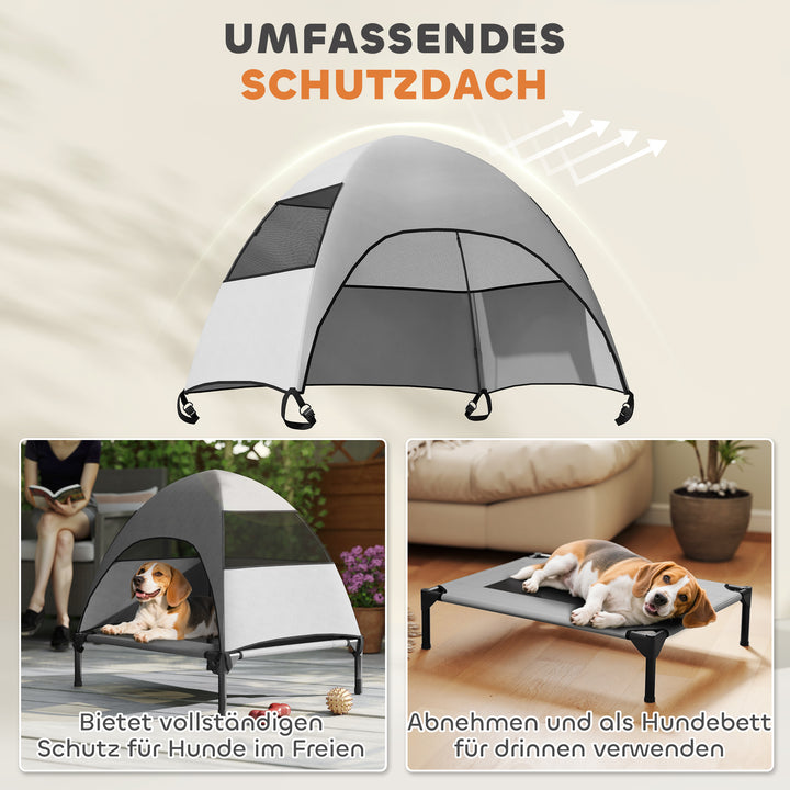 Udendørs hundeseng med tag, hævet hundeseng til mellemstore hunde, 76 x 61 x 71 cm, lysegrå