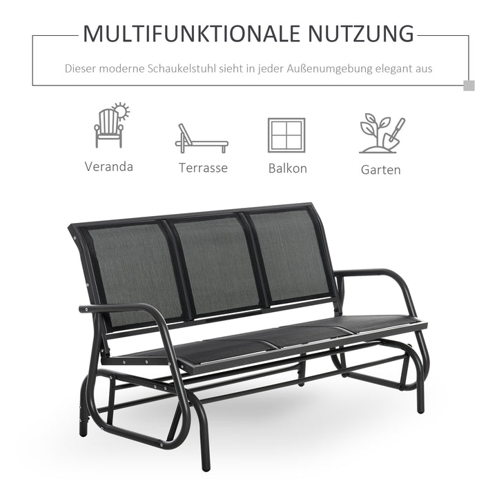 3-Personers gyngestol, havebænk med vippemekanisme, havegynge, metalparkbænk, lasteevne op til 300 kg, havemøbler til haven, terrasse, 147 x 70 x 85 cm, mørkegrå