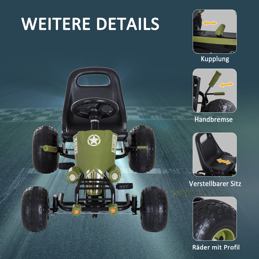 Gokart pedalbil med håndbremse, frem- og bakgear, børnekøretøj kettcar pedalbil med justerbart sæde til børn 3-6 år, 99 x 65 x 56 cm grøn