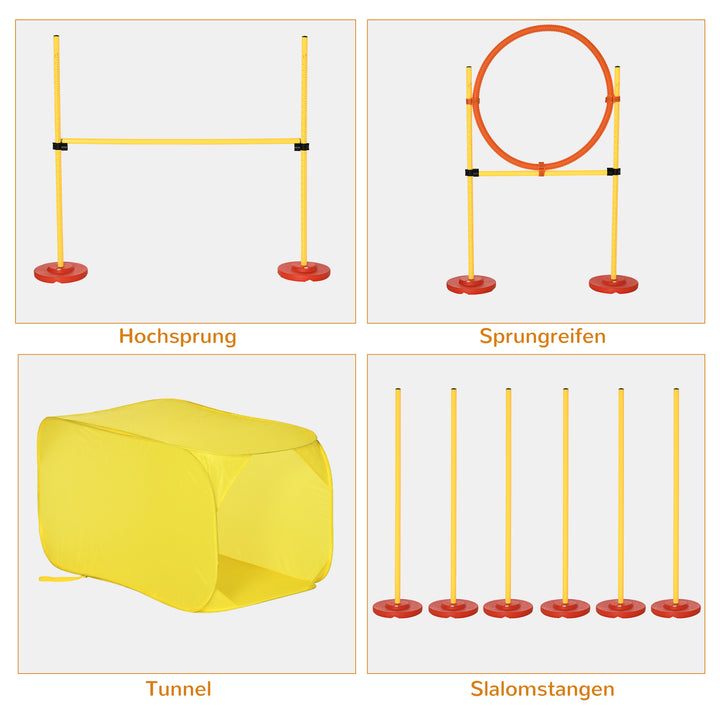 Hunde agility sæt med 4 forhindringer rød+gul