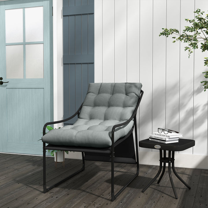 Udendørs lounge, tykke hynder, stel i rustfrit stål, 62B x 110D x 88H cm, grå/sort