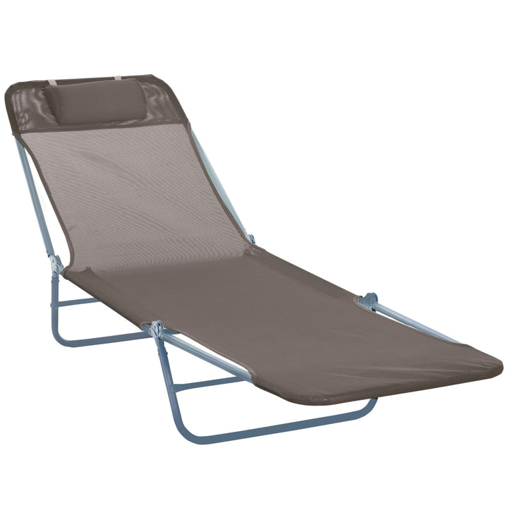 Sammenklappelig liggestol, havestol med nakkestøtte, justerbar 5-positions liggestol, campingstol, lasteevne op til 120 kg, egnet til have, balkon og pool, 4 farver (brun)