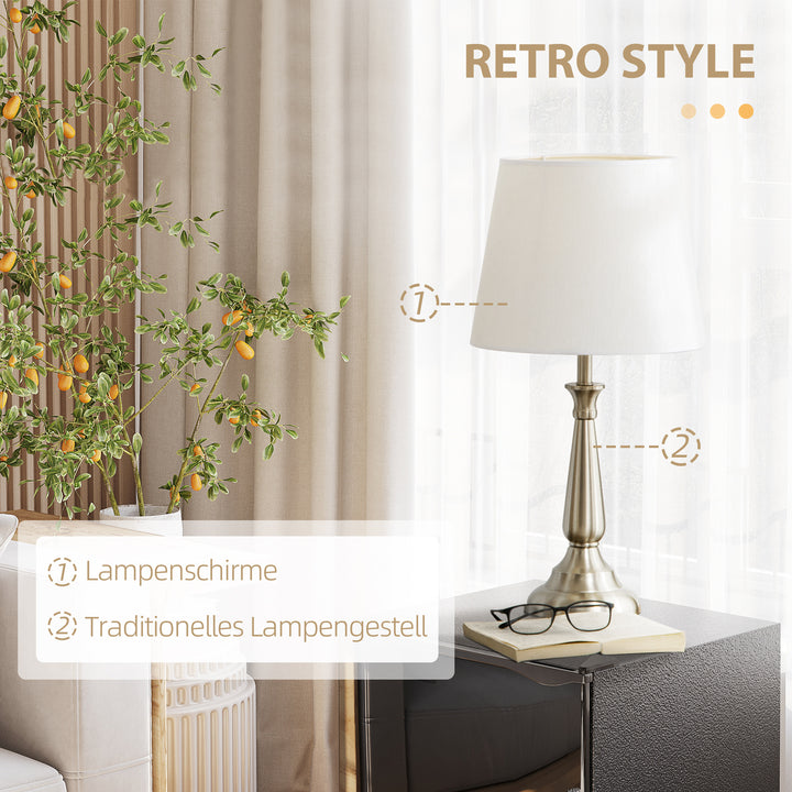 3-Delt lampesæt i vintage design, 2 bordlamper, 1 gulvlampe, 35,5 cm x 35,5 cm x 146 cm, sølv + hvid