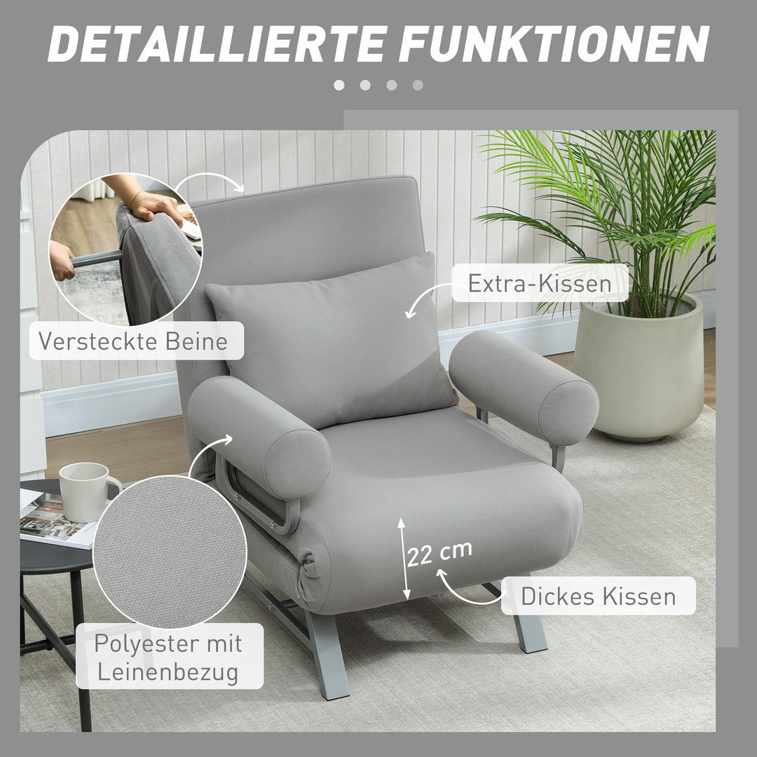 Sovestol, polstret stol, kan laves om til gæsteseng, ergonomisk, lysegrå