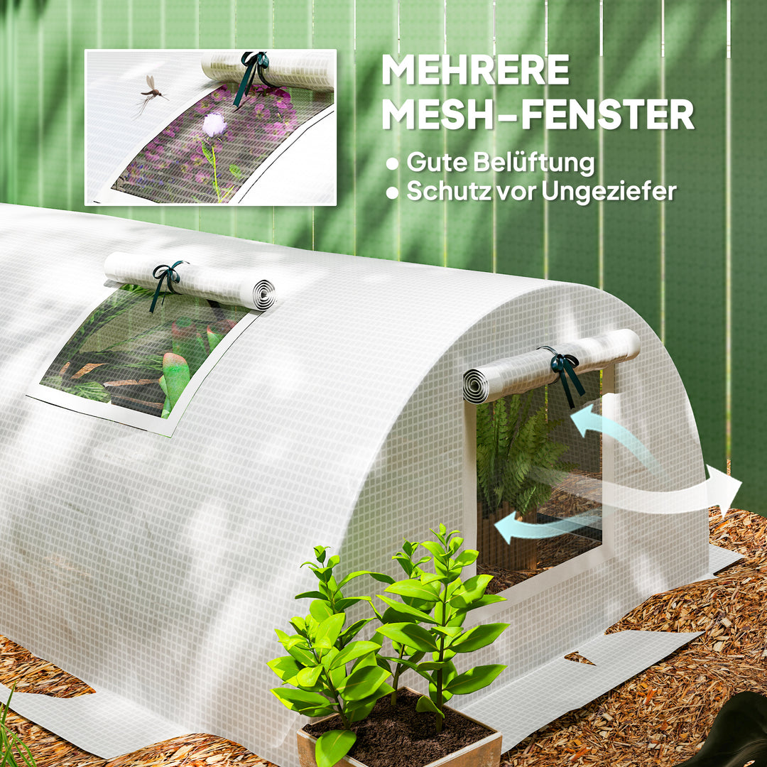 Foliedrivhus, minitunneldrivhus med netvindue, UV-bestandig, plastfilm, 300 x 80 x 45 cm, hvid