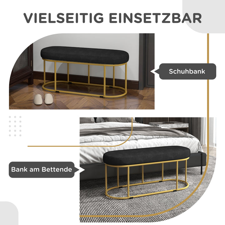 Skobænk i retrodesign, sengebænk, entrébænk, fløjlslook, op til 200 kg, metalstel, sort, 100 x 37 x 43 cm