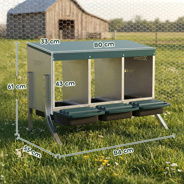Æglæggerede til kyllinger, rullerede med ventilationshuller, 3 rum, kyllingerede til 3 kyllinger, 84 x 55 x 61 cm, sølv