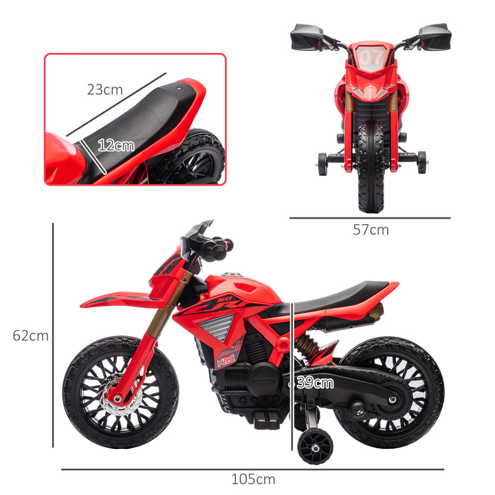 Elmotorcykel til børn, 6v batteridrevet, støttehjul, horn, startlyd, alder 3-8, rød