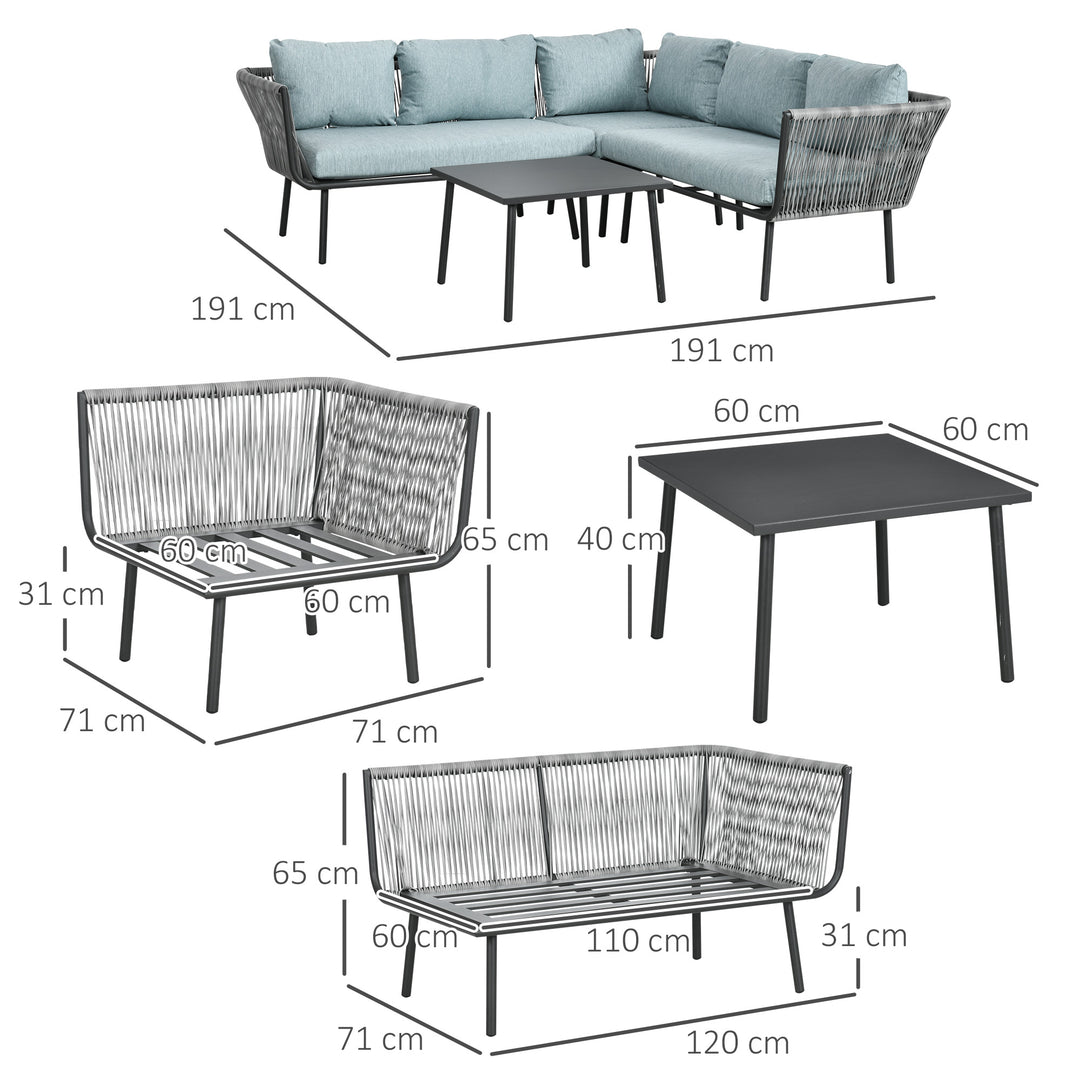 Rattan havemøbelsæt til 4 personer, siddemøbelsæt med hynder, aluminium, PE-rattan, polyester, til altan, grå