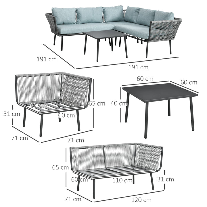 Rattan havemøbelsæt til 4 personer, siddemøbelsæt med hynder, aluminium, PE-rattan, polyester, til altan, grå