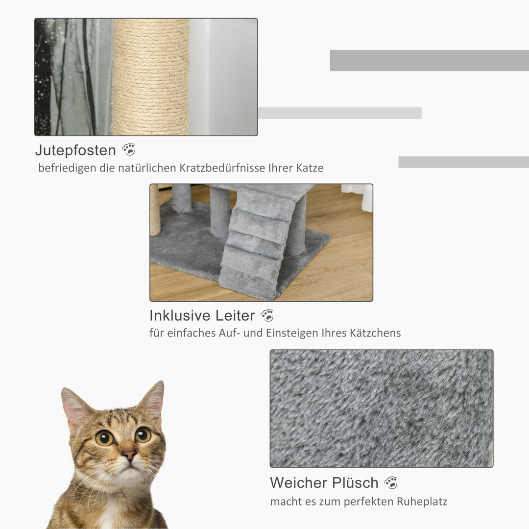 Kradsetræ med kattehulestige kradsetræ højde 100 cm klatretræ til katte spånplade jute grå 60 x 40 x 100 cm
