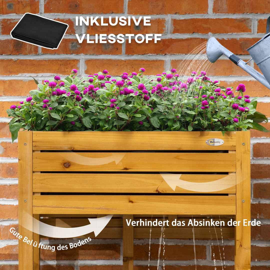Højbed med foldbar arbejdsflade, lakeret massivt træ, fleeceforing, 64 cm x 63 cm x 74,5 cm