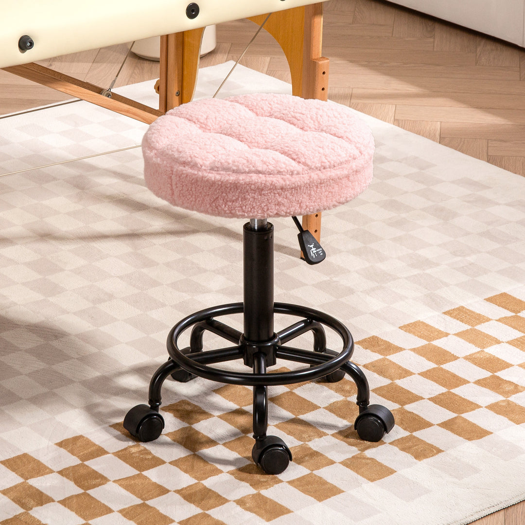 Rullende skammel højdejusterbar drejelig skammel 55-66 cm arbejdsskammel 360° drejelig ø50 x 50-66 cm lyserød