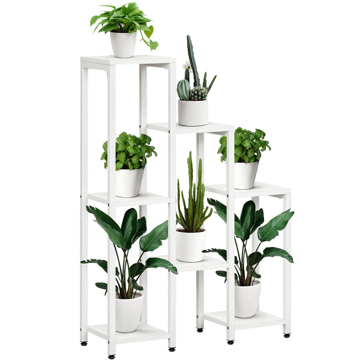 Blomsterstativ, plantestativ, 7 etager, til indendørs og udendørs brug, stål, hvid, 65 x 23 x 94,5 cm