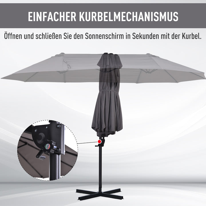 XXL parasol med krydsstativ inklusive håndsving, vejrbestandig, 270 cm x 440 cm x 250 cm, grå