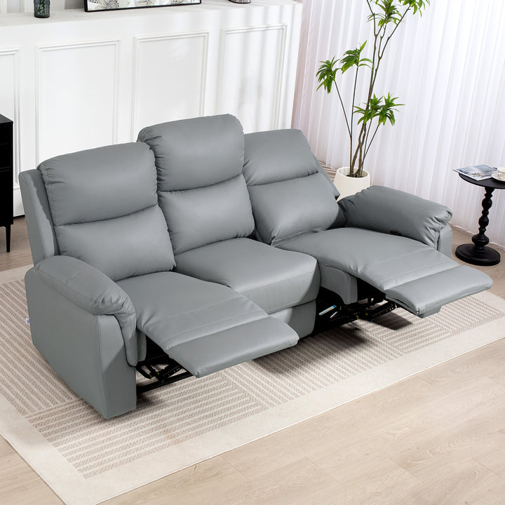 3-personers sofa, venstre og højre lænesæde, justerbar fodstøtte, betræk i kunstlæder, til stue, mørkegrå