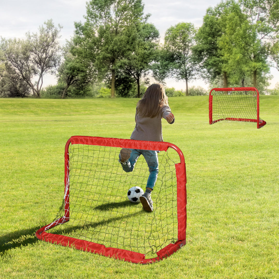 Fodboldmålsæt, 2 foldbare minimål, metalramme, inklusive værktøj, 90 x 36 x 60 cm, rød