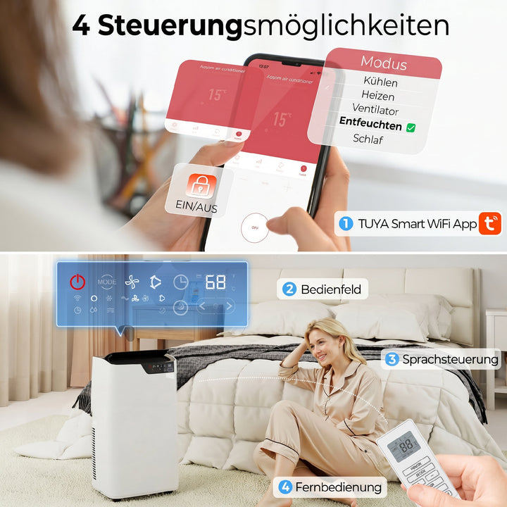 Bærbart klimaanlæg 12000 BTU, klimaanlæg med køling, affugtning, ventilator, dvaletilstand, WiFi-stemmestyring