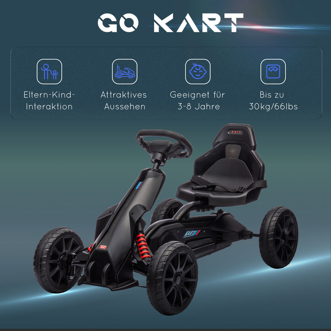 Gokart, børnekøretøj med justerbart sæde, pedalbil, pedalbil med håndbremse, 3-8 år, udendørs, sort