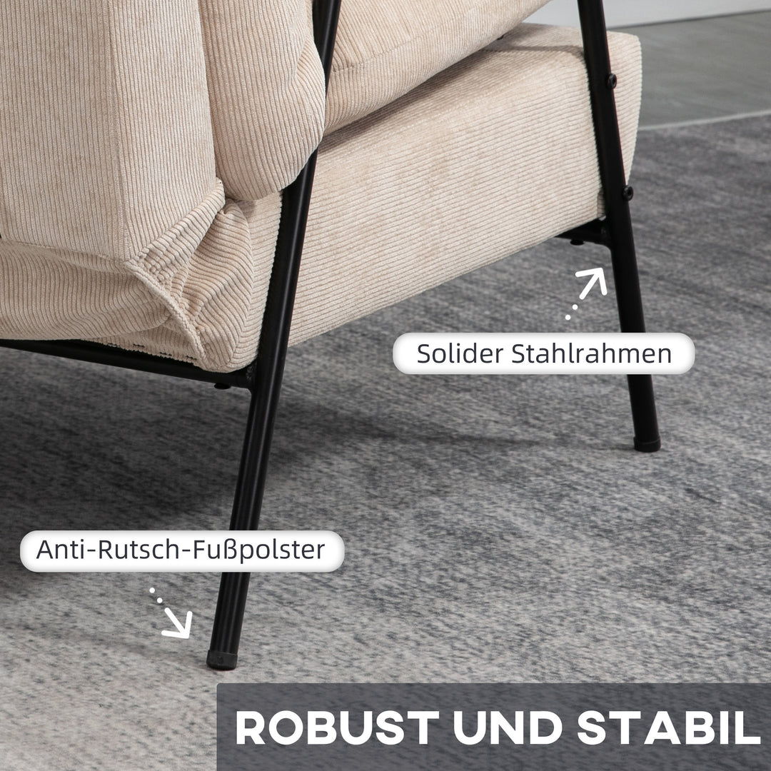 Polstret lænestol med fodskammel, lænestol med hvilefunktion, polstret lænestol, hynde, tv-lænestol, 68 x 91,5 x 88 cm, beige