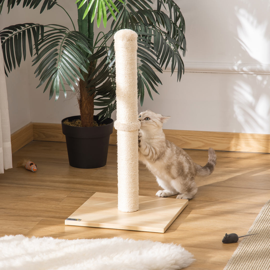 Kradsetræ til katte, kradsetræ af sisal, robust kradsetræ, kradselegetøj til katte med bold, 60 cm spånplade, sisal, beige+eg, 34 x 34 x 60 cm
