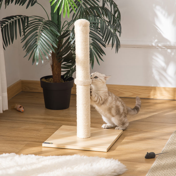 Kradsetræ til katte, kradsetræ af sisal, robust kradsetræ, kradselegetøj til katte med bold, 60 cm spånplade, sisal, beige+eg, 34 x 34 x 60 cm