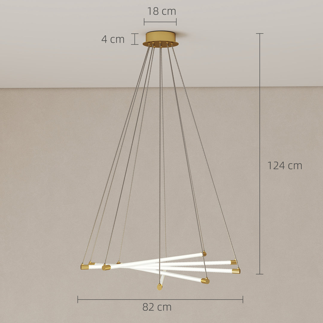 LED loftlampe, 50W, 5 justerbare lysrør, justerbar, loftlampe til stue, spisestue, køkken, guld+hvid