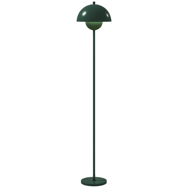 Gulvlampe, rund skærm, fodkontakt, lang kabel, elegant look, stål, grøn