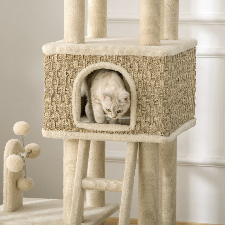 Kradsetræ med kattehule inklusive sisal plyslegetøj khaki + beige + kaffe