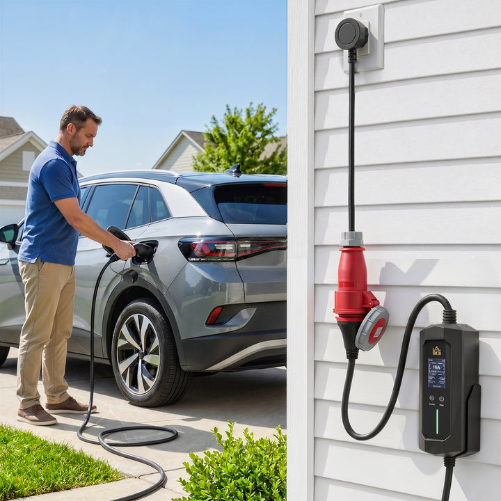 Mobil vægboks 11kW 8m Type 2 CEE 6-16A til Type 2 IP65 til elbiler med hybridladning
