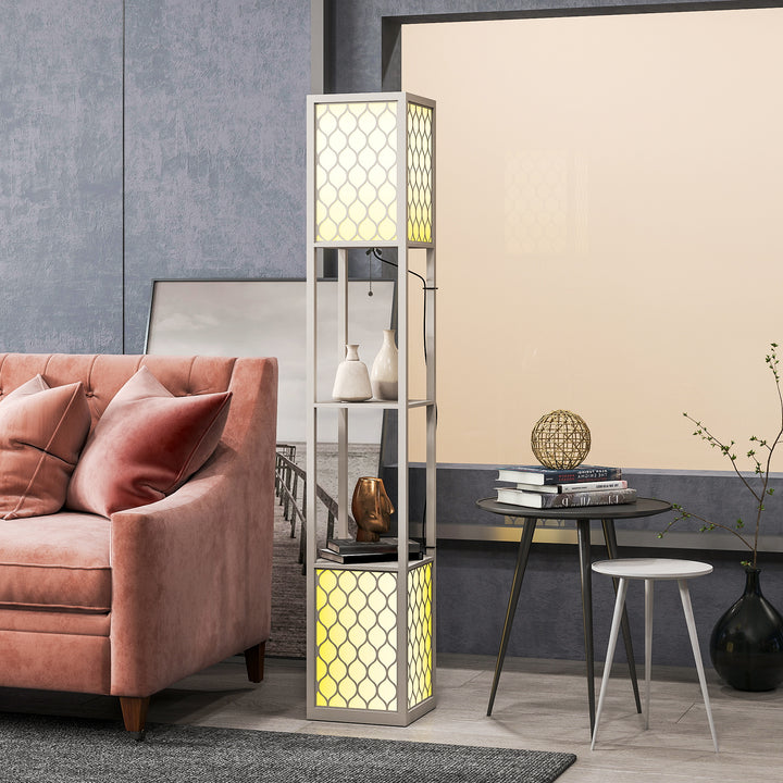 Gulvlampe i moderne design, 2 hylder, trækkædeafbryder, 26 cm x 26 cm x 156 cm, sort + hvid