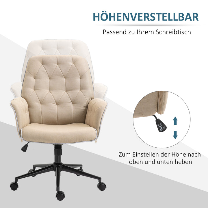 Kontorstol med vippefunktion, drejestol, hjemmekontorstol, højdejusterbar skrivebordsstol, computerstol, arbejdsstol med armlæn, 360° drejelige hjul, skum, beige, 66 x 69 x 89,5-97 cm