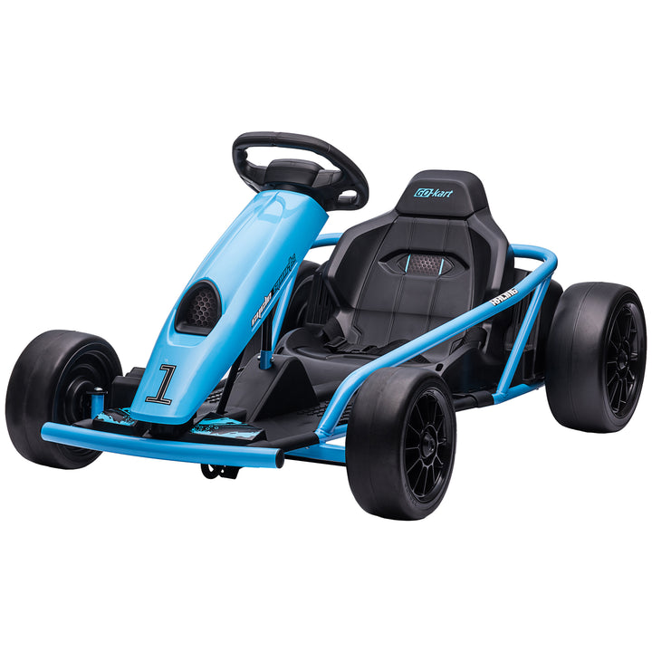 Elektrisk gokart til børn, driftfunktion, horn, musik, sikkerhedssele, blød start, blå/sort