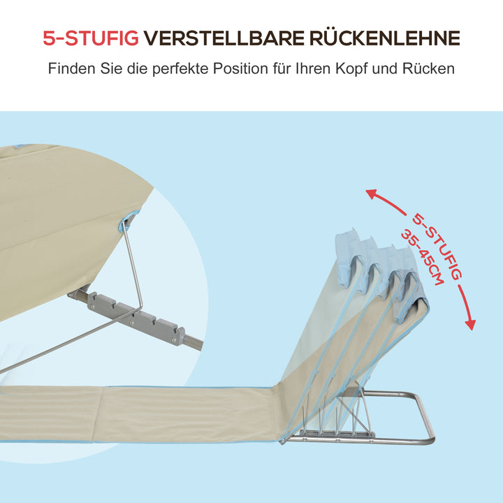 Sæt med 2 strandmåtter, justerbare, foldbare, 124L x 53B x 37-50H cm, beige