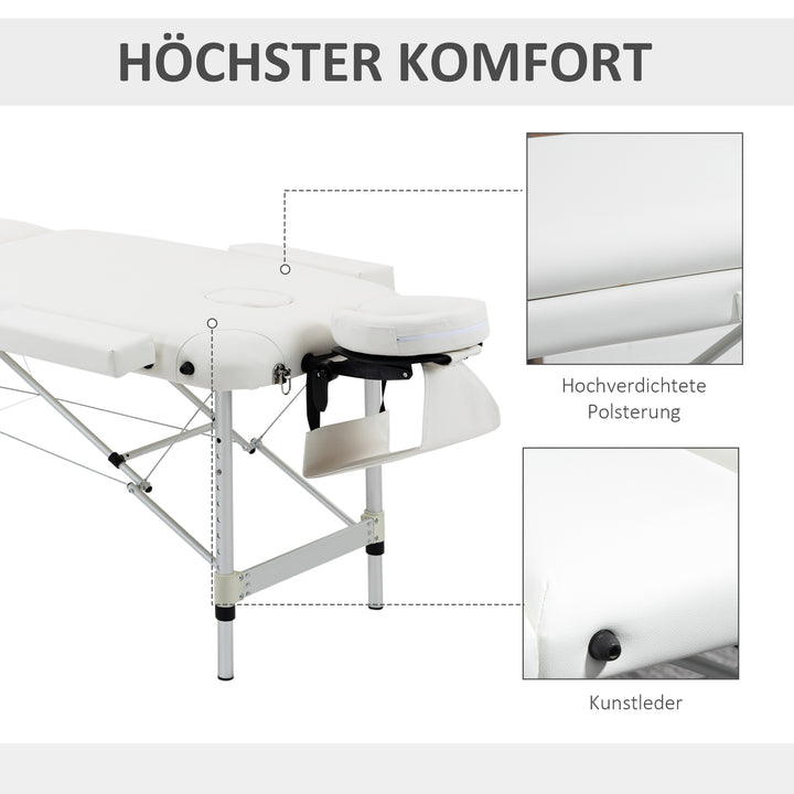 Massageborde foldbare kosmetikborde højdejusterbar massagebord massageseng aluminium skumplast hvid 215 x 81 x 61-84 cm