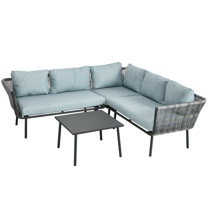 Rattan havemøbelsæt til 4 personer, siddemøbelsæt med hynder, aluminium, PE-rattan, polyester, til altan, grå