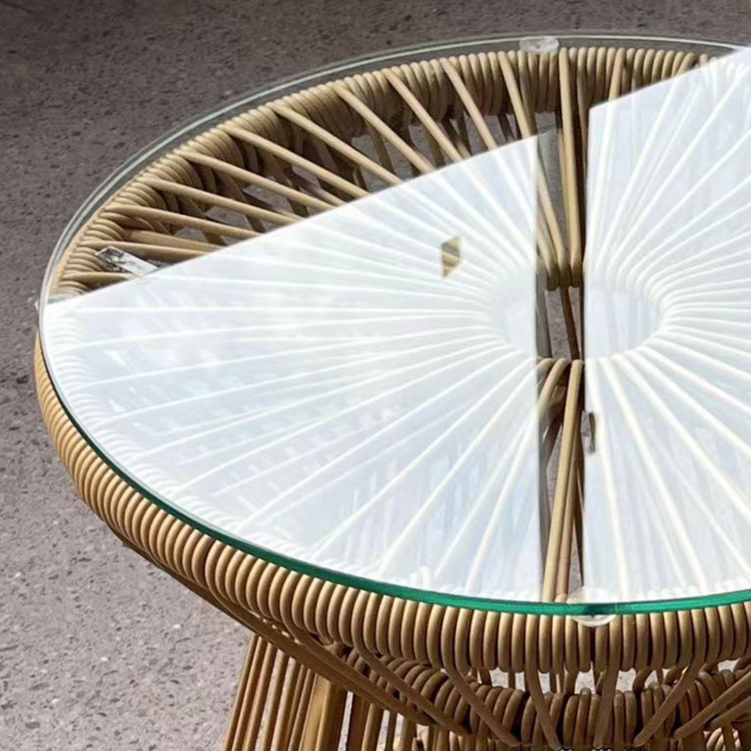 Udendørs sidebord, havebord, rattan sidebord, glasplade, PE-rattan, 40 cm x 40 cm x 42 cm, beige