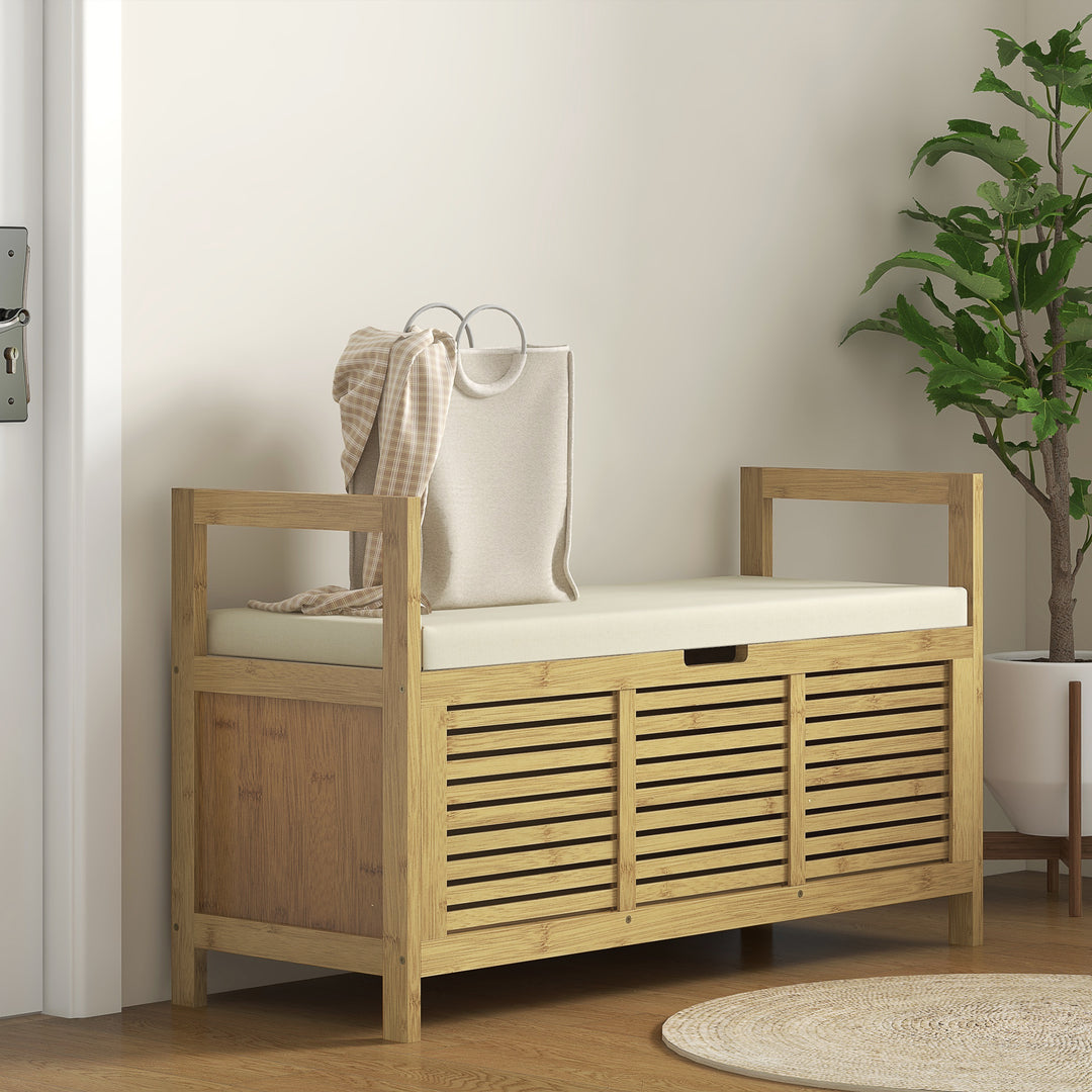 Skoreol med opbevaringsplads, skobænk, blødt sæde, bambus, 100x40x60 cm