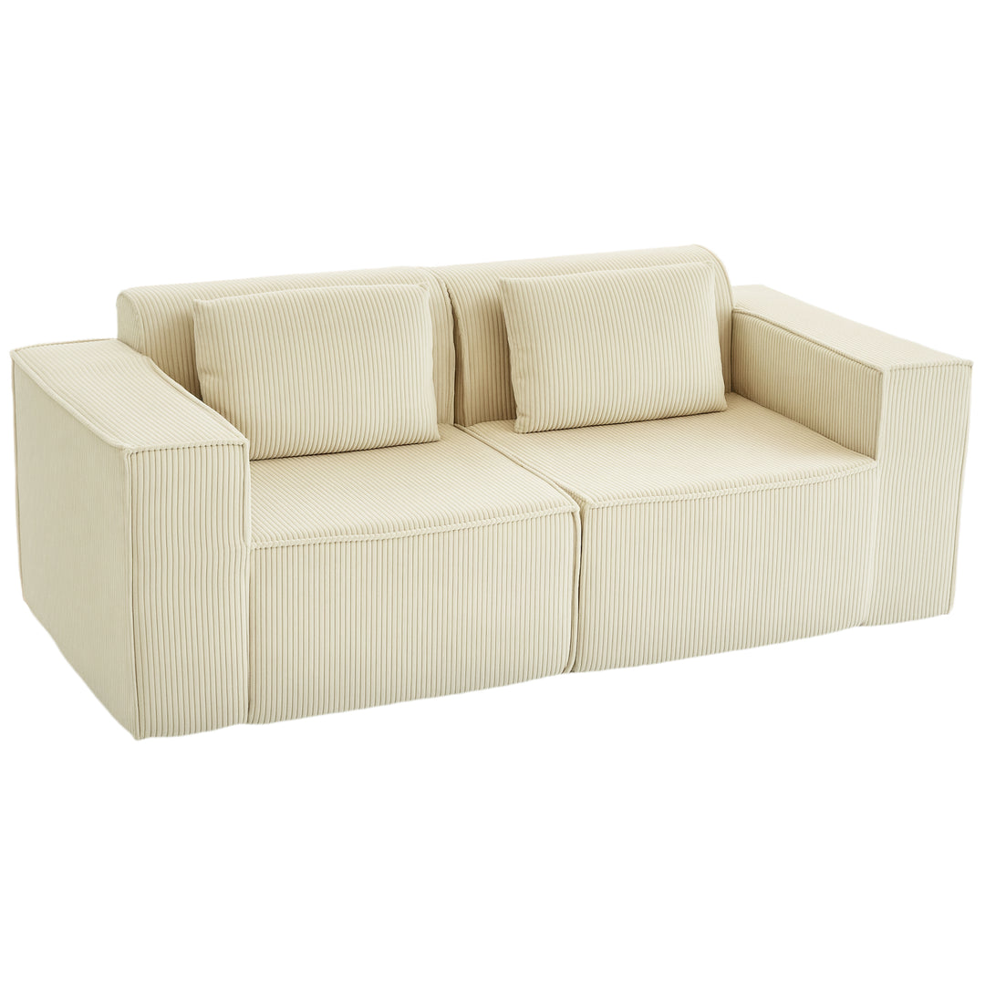 3-personers sofa, blød skumstruktur, brede armlæn, 2 hynder, betræk i fløjlsfløjl, beige