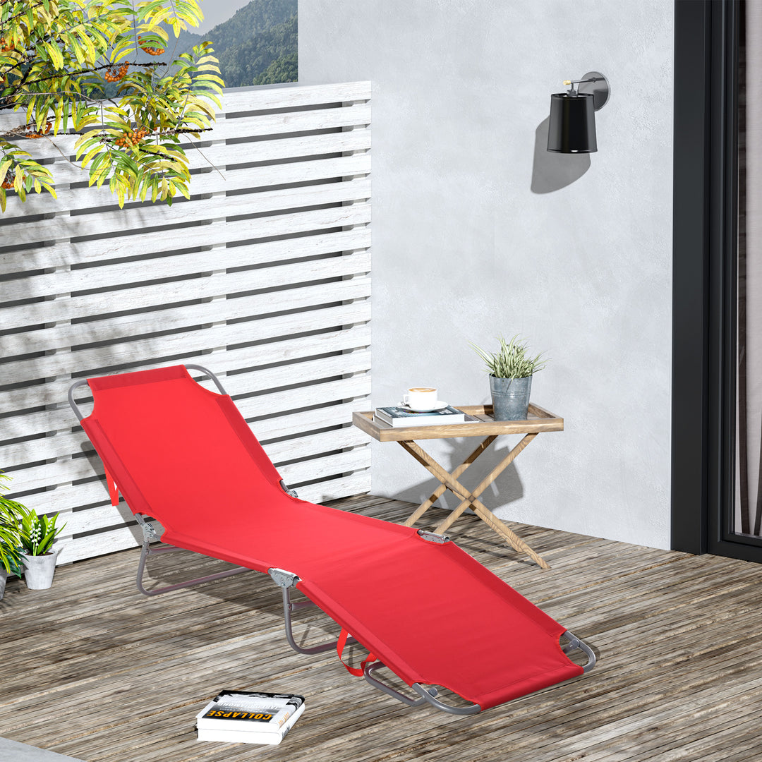 Solseng, foldbar, justerbar ryglæn, rustfri metalramme, 187 x 55 x 24 cm, rød